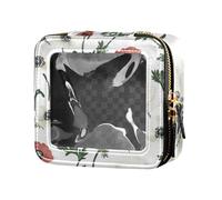 Beautiful Red and White Summer Flowers Mini Clear Makeup Bag Clear Toiletry Bags Cosmetic Organizer Case for Travel