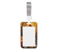Beautiful Red Bird Autumn Forest Leaves Sliding Id Badge Holder Hard Plastic Work Card Case Name Tag Protector for Nurses Office