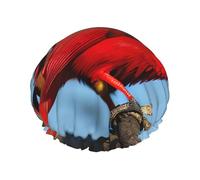 beautiful red Bird Print Shower Cap â€“ Double Layer, Breathable, Adjustable Elastic Strap, Durable Travel Essentials