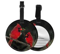 Beautiful Red Birds Print Luggage Tag Round Leather Luggage Tag Easy Identification & Privacy Protection for Suitcases Easy to Identify Privacy Cover Id Label