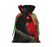 (beautiful red Birds) Printed Christmas S Size Gift Bags with Green Ribbon Drawstring Candy Bags for Kids Xmas Holiday Christmas Eve Presents