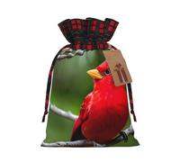 beautiful red Birds Printed Gift Bags with Drawstring - Christmas Party Holiday Sacks - Festive Pouches for Goodie, Treats