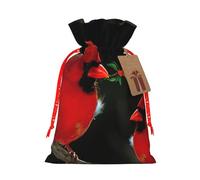 Beautiful Red Birds Printing Drawstring Christmas Bag With Kraft Tag 4.7x6.9 Inch For Halloween Wrapping Gifts