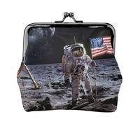 beautiful red Birds Prints Coin Purses with Kiss-lock, PU Leather Mini Pouch Change Wallet for Men Women, Astronaut On The Moon, One size