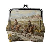 beautiful red Birds Prints Coin Purses with Kiss-lock, PU Leather Mini Pouch Change Wallet for Men Women, West Desert With Cowboys Riding Horses, One Size, Fashion