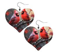 beautiful red Birds Prints Leather Heart earrings Pendant Stylish and beautiful Lightweight Dangle for Women Girls