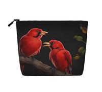 Beautiful Red Birds Single Layer Linen Like Makeup Bag, Lightweight and Cute, Easy to Use
