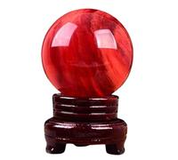 Beautiful Red Clear Smelt Quartz Crystal Ball with Stand, Feng Shui Divination Stone Sphere Sculpture for Home Office Table Display Decoration,18cm