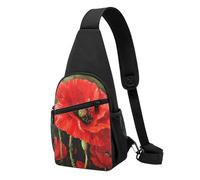 Beautiful Red Flower Printed Chest Bag Sling Bag for Men Women, Outdoor Crossbody Fanny Packs Hiking Chest Packs Sport Daypacks