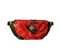 Beautiful Red Flower Printed Waist Bag Adjustable Bum Bag Lightweight Travel Waist Fanny Pack Belt for Walking Cycling Hiking Travel