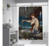 Beautiful Red Hair Mermaid Ocean Shell Shower Curtain Classic Romantic Art Fabric Bath Curtain Waterproof Polyester Bathroom Decor with Rings 180 x 200 cm