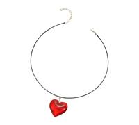 Beautiful Red Heart Shaped Glass Pendant Necklace Accessory with Leather Chain Adjustable Length Neckchain Lovely Heart Shaped Jewelry
