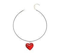 Beautiful Red Heart Shaped Glass Pendant Necklace Accessory with Leather Chain Adjustable Length Neckchain Lovely Heart Shaped Jewelry
