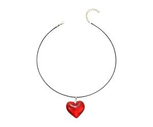 Beautiful Red Heart Shaped Glass Pendant Necklace Accessory with Leather Chain Adjustable Length Neckchain Lovely Heart Shaped Jewelry