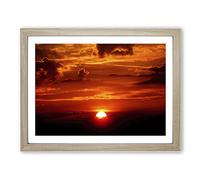 Beautiful Red & Orange Sunset No.1 Modern Framed Print | A2 Oak Framed Wall Art | Ready to Hang | Modern Landscape Picture | Living Room Bedroom Lounge Office