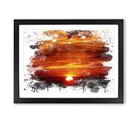 Beautiful Red & Orange Sunset No.1 V3 Modern Framed Wall Art Print, Ready to Hang Picture for Living Room Bedroom Home Office Décor, Black A2 (64 x 46 cm)