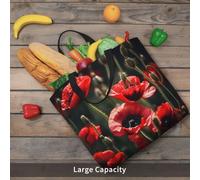 Beautiful Red Poppy Flower Basic Models Tote Bag With Zipper With Inner Pockets,Laptop Work Tote Bag For Sport,Travel