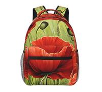 Beautiful Red Poppy Flower Print Background Backpack School Bag Travel Rucksack for Students Man Woman, Laptop Backpack Casual Daypack for Travel/College/Work