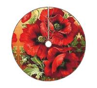 Beautiful Red Poppy Flower Print Christmas Tree Skirt,New Year Winter Christmas Tree Decoration,Suitable For Family Parties