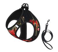 Beautiful Red Poppy Flower Print Dog Harness with Leash Set with Thickened Padded Vest for Extra-Small/Small Medium Dogs