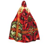 Beautiful Red Poppy Flower Print Hooded Cloak Halloween Witch Cape Unisex