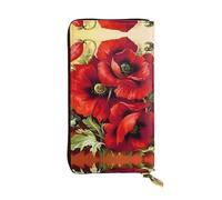 Beautiful Red Poppy Flower Print Leather Long Clutch Wallet for Women â€“ Fashionable with Multiple Card Slots, Coin Pocket