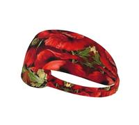Beautiful Red Poppy Flower Print Non-Slip Elastic Running Headband, Sweat Absorbing Stretchy Hair Bands For Gym Yoga, Soft Skin-Friendly Foldable Workout Headband