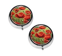 Beautiful Red Poppy Flower Print Pill Box 3 Compartment Medicine Pill Case,Portable for Pocket Or Purse Pill Organizer Decorative Metal Medicine Vitamin Organizer Unique Gift