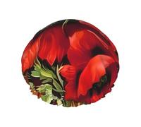 Beautiful Red Poppy Flower Print Shower Cap â€“ Reusable, Double Layer, with Elastic Band â€“ Perfect for Home, Spa, Hotel, and Travel