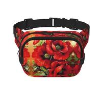 Beautiful Red Poppy Flower Print Stylish and Practical Waist Bag,Adjustable,Perfect for Travel,and Outdoor Activities