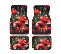 Beautiful Red Poppy Flower Print Versatile Car Accessory Floor Mats 4-Piece Set Waterproof Anti-Slip Sedans Trucks