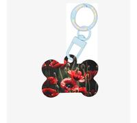 Beautiful Red Poppy Flower Printing Dog Tag Bone Shaped Double Sided Pattern Dog Id Tags Bone Shaped Pet Name Tags Dog Collar Tags