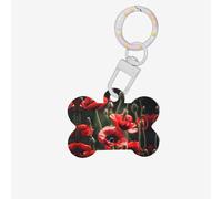 Beautiful Red Poppy Flower Printing Dog Tag Bone Shaped Double Sided Pattern Dog Id Tags Bone Shaped Pet Name Tags Dog Collar Tags