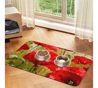 Beautiful Red Poppy Flowers Patterned Pet Feeding Mat with Water-Absorbing PU Top & Rubber Base - Anti-Slip Dog Cat Food Mat for Cats, Dogs & Pets, 30x45cm