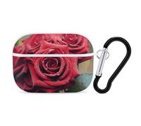 Beautiful Red Rose AirPods Pro 2 Case Cover, Shockproof Hard Shell Protective Case for Women Men, Compatible with Airpod Pro Case 2nd/1st Generation with Keychain-White
