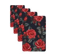 Beautiful Red Rose Flowers Car Air Fresheners Cards Set of 4 Pieces Personalized Car Fresheners Gifts for Men Women Auto Aromatherapy Tablets Hanging Scented Cards for Wardrobe Bathroom