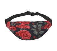 Beautiful Red Rose Flowers Fanny Pack for Men Women Belt Bag Fashion Waist Bag Everywhere Crossbody Bag Wallet Hip Bum Bag with Adjustable Strap Waterproof Chest Bag for Travel Hiking Sports, Black,