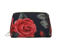 Beautiful Red Rose Flowers Leather Makeup Bag, Large-Capacity Travel Storage Bag, Dual-Purpose Toiletries and Makeup Bag