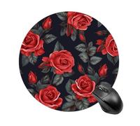 Beautiful Red Rose Flowers Round Mouse Pad, Non-Slip Rubber Base Waterproof Washable, Computer Mouse Mat for Office Gaming Studying, Premium-Textured Durable Portable Circle Mousepad for Desktop PC No