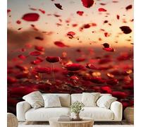 Beautiful Red Rose Scene Mural Flowers Petals Falling Self-Adhesive Wallpaper 100x70 cm Romantic Floral Canvas Wall Paper for Bedroom Living Room Wall Mural Removable Stickers zw20x