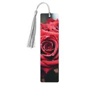 Beautiful Red Rose Wood Bookmark for Men Women Reading Wooden Bookmarks Unique Handmade Book Marks with Tassel Pendant Craft Bookmark for Book Lovers Birthday Teachers Gift