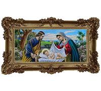 Beautiful Repro Baroque Antique Look Framed Painting with Ornamentverziehrungen in the Frame Mounted Motif Jesus Mary Josef Sacra Family Icons Picture Repro 96x57cm - Gold
