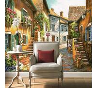 Beautiful Retro Charming Town Fairy Tale Street Scene 3D Wallpaper Premium Textured Silk Study Dining Living Room Bedroom Sofa TV Wall Easy Install-400cm×280cm