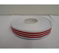 Beautiful Ribbon 1 Full Roll Reel of 15mm x 20 metres Grosgrain Stripe Ribbon White and Red Deck Chair Stripe Double Sided Ribbed 15 mm 1.5cm