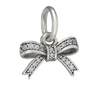 Beautiful Ribbon Bow Charm Bead for Pandora Moments Bracelet or Necklace Genuine 925 Sterling Silver Decorate with Sparkling Crystals Her Girls Women - Happy Birthday Gift Box