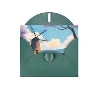Beautiful River Windmill Horizontal Holiday Card With Dark Green Heart Shaped Envelope And Write Various Holiday Greetings
