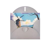 Beautiful River Windmill Horizontal Holiday Card With Gray Heart Shaped Envelope And Write Various Holiday Greetings