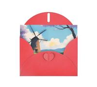Beautiful River Windmill Horizontal Holiday Card With Red Heart Shaped Envelope And Write Various Holiday Greetings