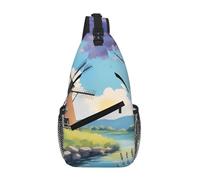 Beautiful River Windmill Large Capacity Chest Bag Comfortable And Decompressive Suitable For Travel Work And Outdoor