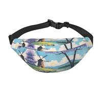 beautiful river windmill Large Fashion Crossbody Waist Bag, Travel Casual Boys Waist Bag, Suitable for Sports, Running, Cycling, Traveling, Fishing